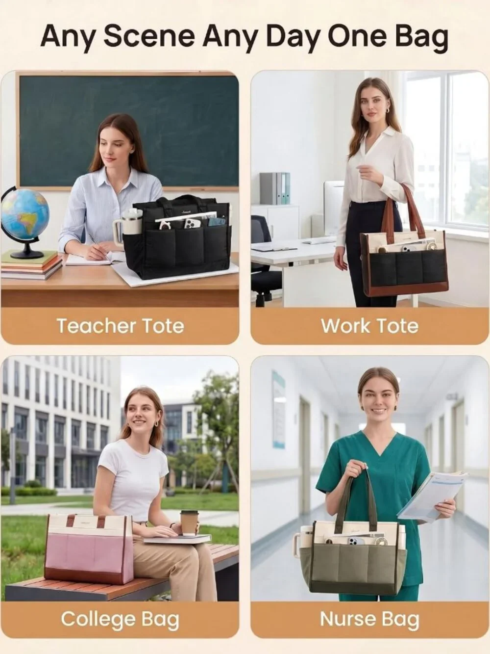 Stylish Work Tote Bag for Women, 17.3